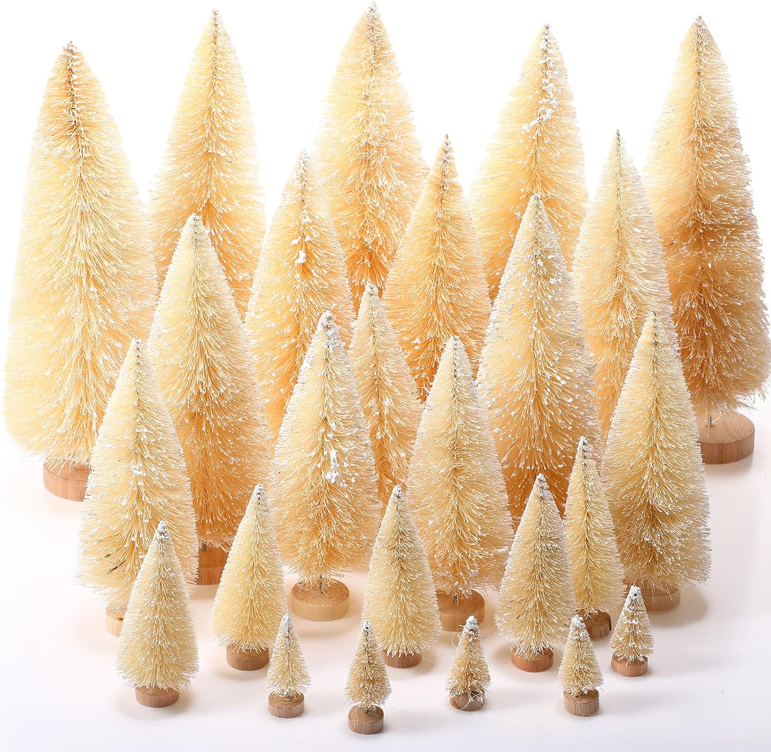 Trees - Geetery 25 Pieces Christmas Trees Artificial Pine Trees Sisal Trees Bottle Brush Trees with Wood Base for Christmas Party Home Table Village Craft Decorations(White)