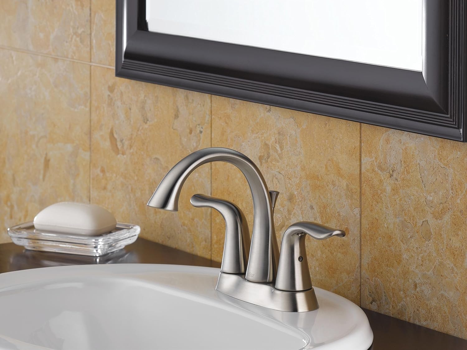 Delta Faucet Lahara Centerset Bathroom Faucet Brushed Nickel, Bathroom Sink Faucet, Diamond Seal Technology, Metal Drain Assembly, Stainless 2538-SSMPU-DST - Touch On Bathroom Sink Faucets - 