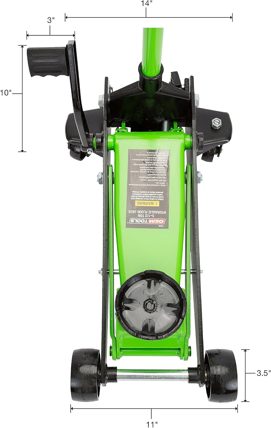 OEMTOOLS 24836 Hydraulic Floor Jack, 3-1/2 Ton Capacity, Car Jack Hydraulic Lift, Foot Pedal for Quick Vehicle Lift, Rapid Pump Jack, Rear Swivel Casters: Automotive