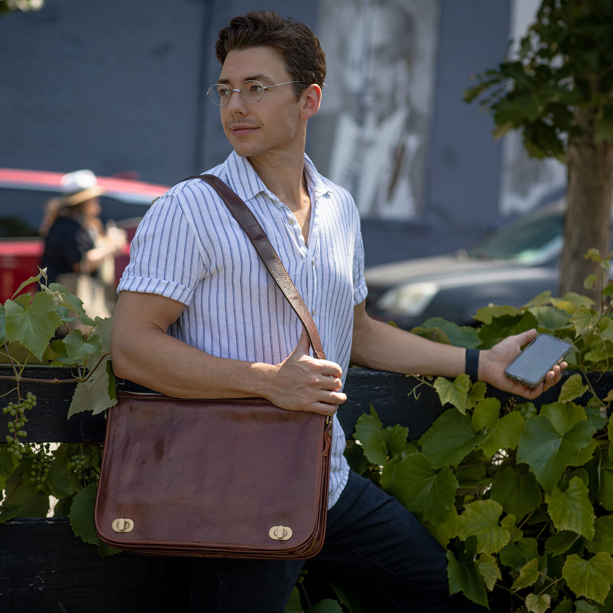 Floto Roma Leather Briefcase for Men Laptop Messenger Bag
