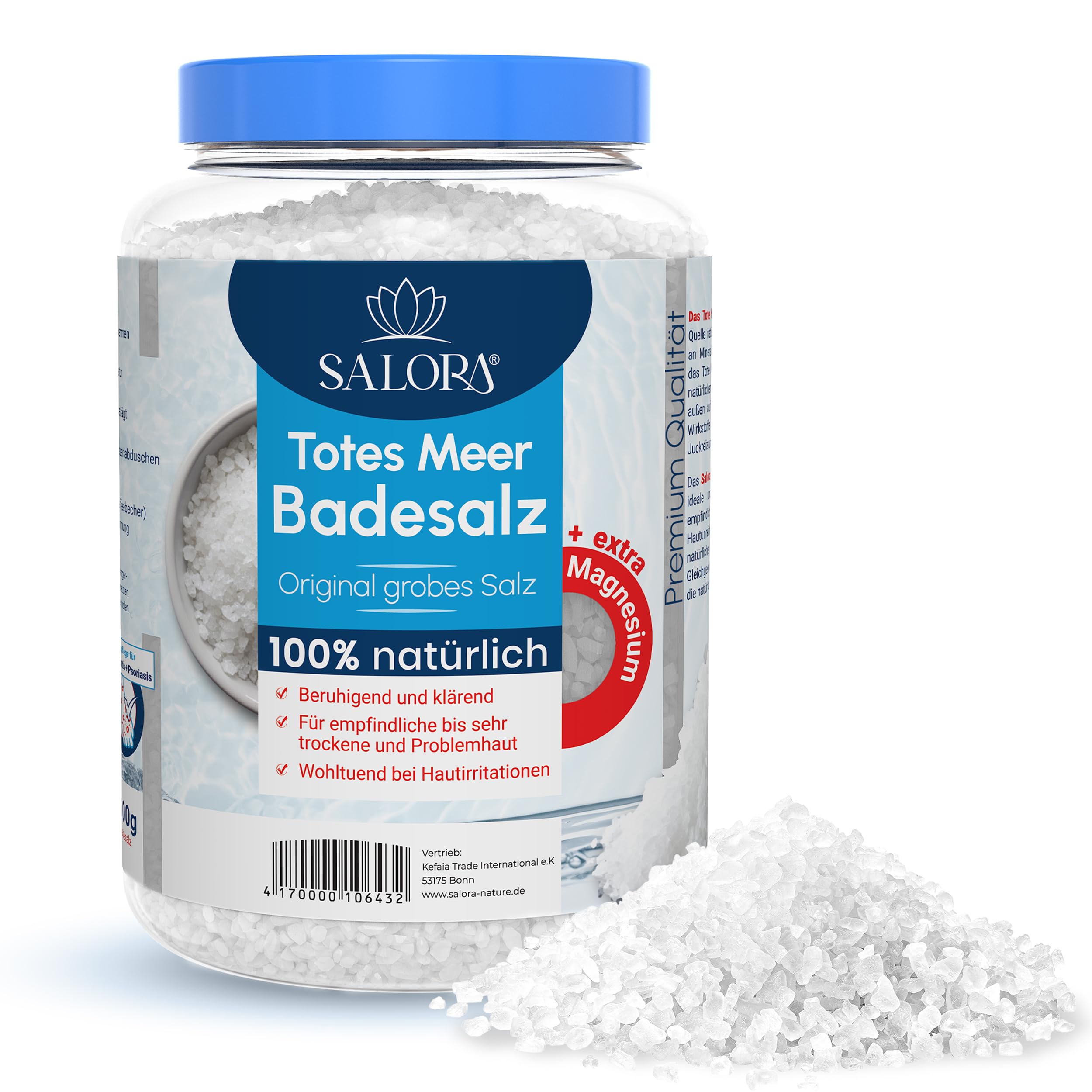 Salora ® Original Totes Meer Badesalz 2,5 Kg [Frei von Zusatzstoffen] - Premium Meersalz Badesalz aus Jordanien - Vollbad oder Fußbad Salz mit Peeling Effekt