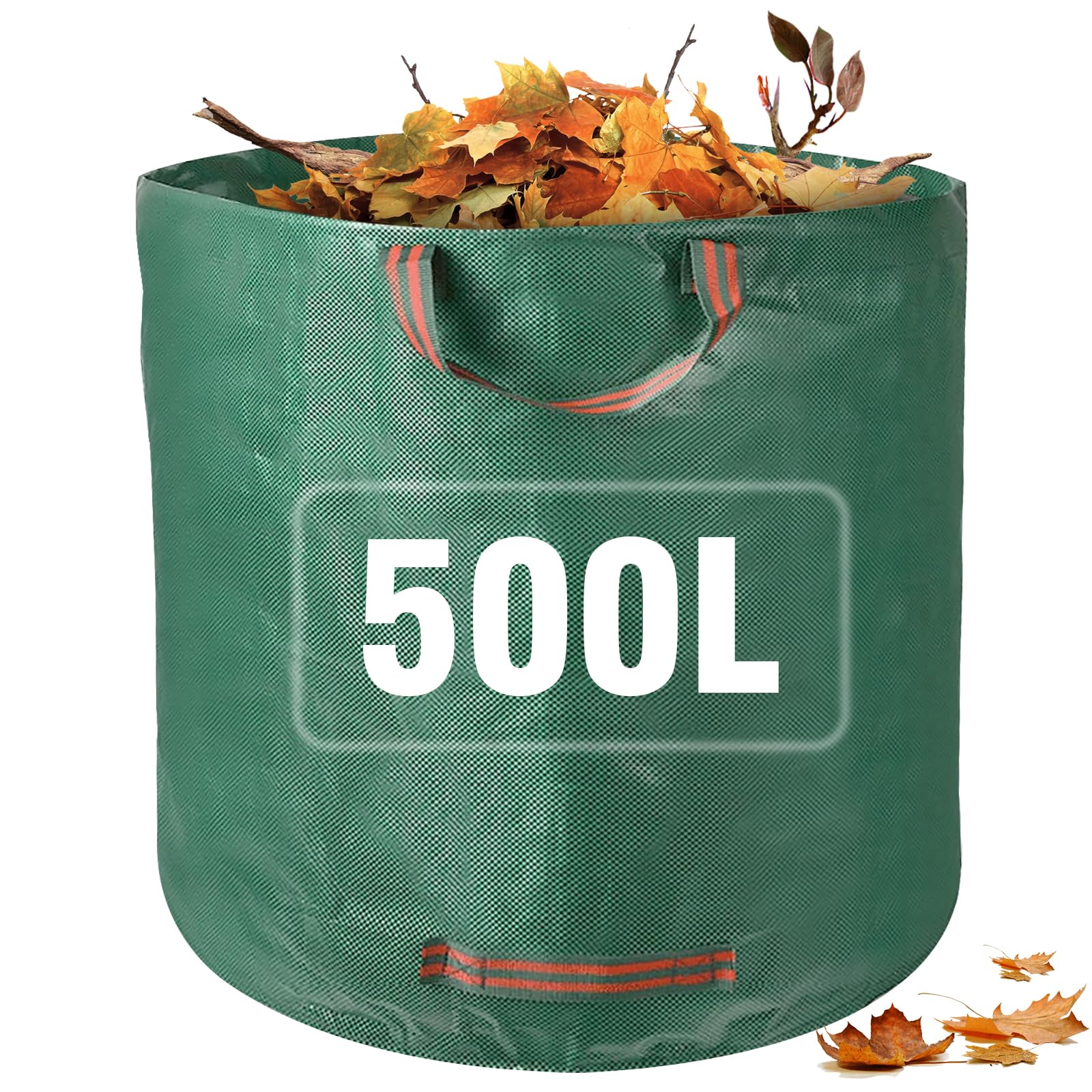 Garden Waste Bags Heavy Duty, 500L Reusable Garden Sacks with Handles, Large Garden Bag Refuse Rubbish Bags Green for Yard Debris Grass Cuttings Garbage Leaves Collection