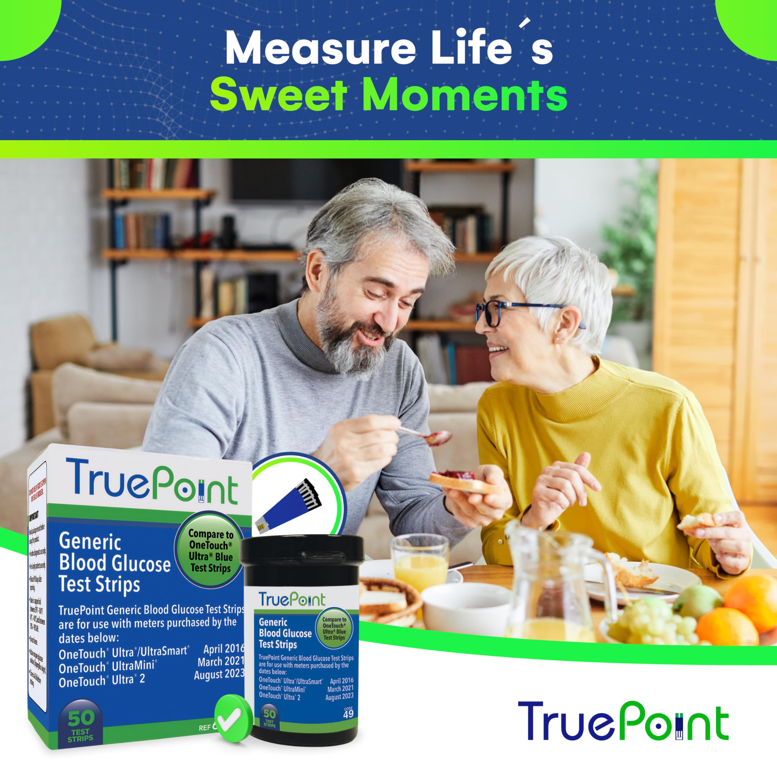 TruePoint Blood Glucose Test Strips – 50 Count – Compatible with Ultra, Ultra2, UltraMini & UltraSmart Meters – Glucose Strips for Blood Testing for Home Use