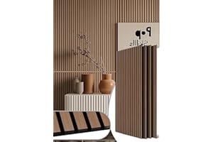 Mollywell Wood Panels for Wall, Time-Saving Installation, Versatile Wood Slat Wall Decor, Enhanced Acoustic & Sound Proof Fluted Design for Home & Office, 4 Pcs Teak, 47.2x23.6 Inch