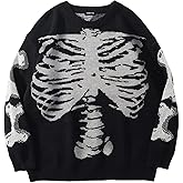 Vamtac Skeleton Sweater Skull in Front Oversized Graphic Pullover Vintage Fall Halloween Y2K Long Sleeve Sweaters