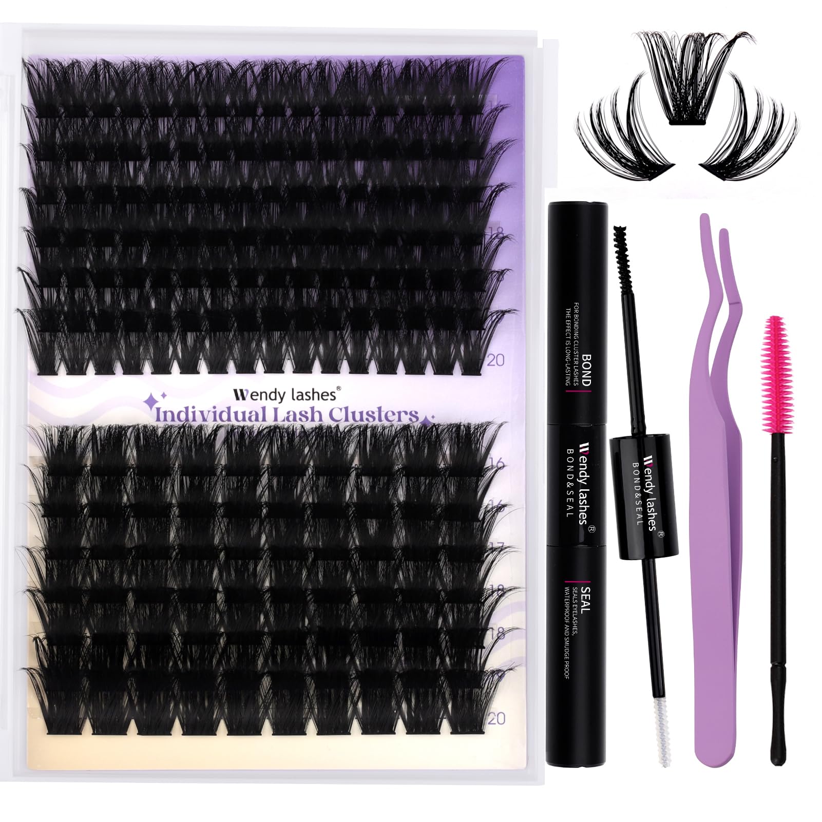 Lash Clusters Kit 100D+200D Cluster Lashes C Curl 0.07 16-20mm DIY Lash Extensions Kit Wide Stem Individual Eyelash Clusters Eyelash Extension(100D+200D-0.07C-1620) — image 1