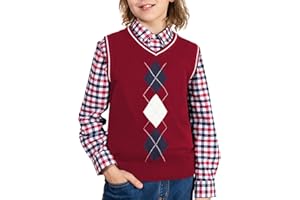 BOBOYOYO Boys Argyle Sweater Vest 100% Cotton V-Neck Vest Kids Uniform Sleeveless Sweaters for Children 5-12Y