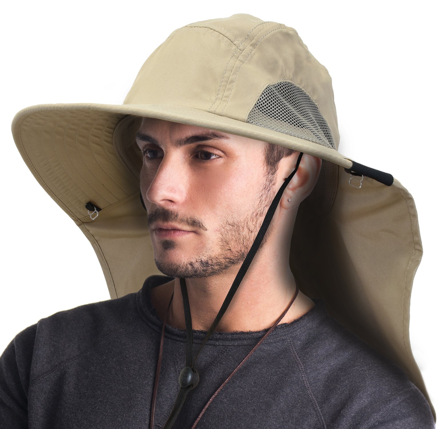 Terra Unisex Sun Hat With Neck Flap/Wide Brim/Adjustable Strap Fishing Camping Cap