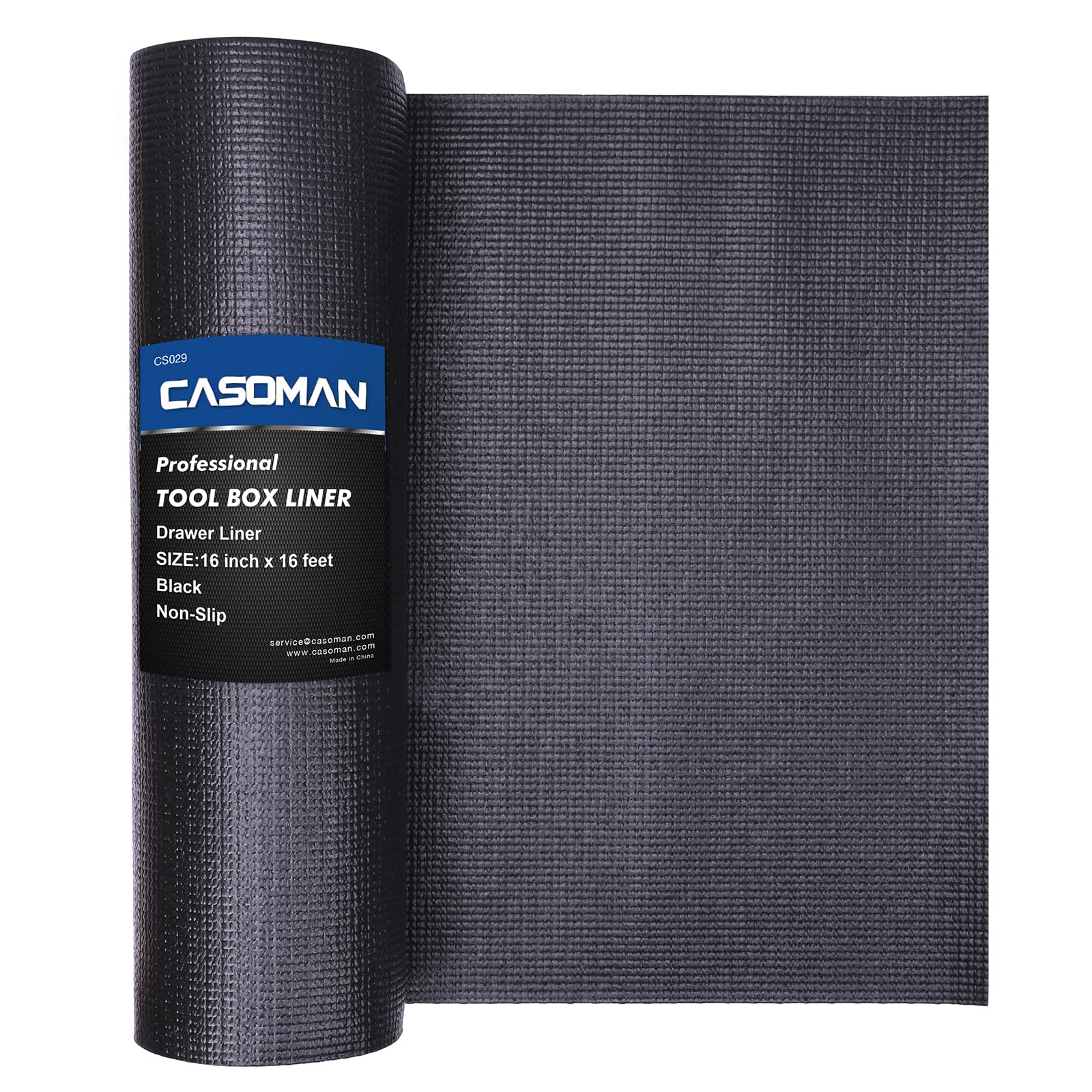 CASOMAN Professional Tool Box Liner and Drawer Liners, Easy Cut, Non Slip Rubber Matting Roll, Toolbox Foam Liner Mat - Thick Cabinet Liners, Black, 16 inch (wide) x 16 feet (long)