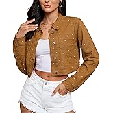 luvamia Cropped Jean Jacket Women Trendy Rhinestone Embellished Going Out Party Short Stretchy Trucker Denim Jackets