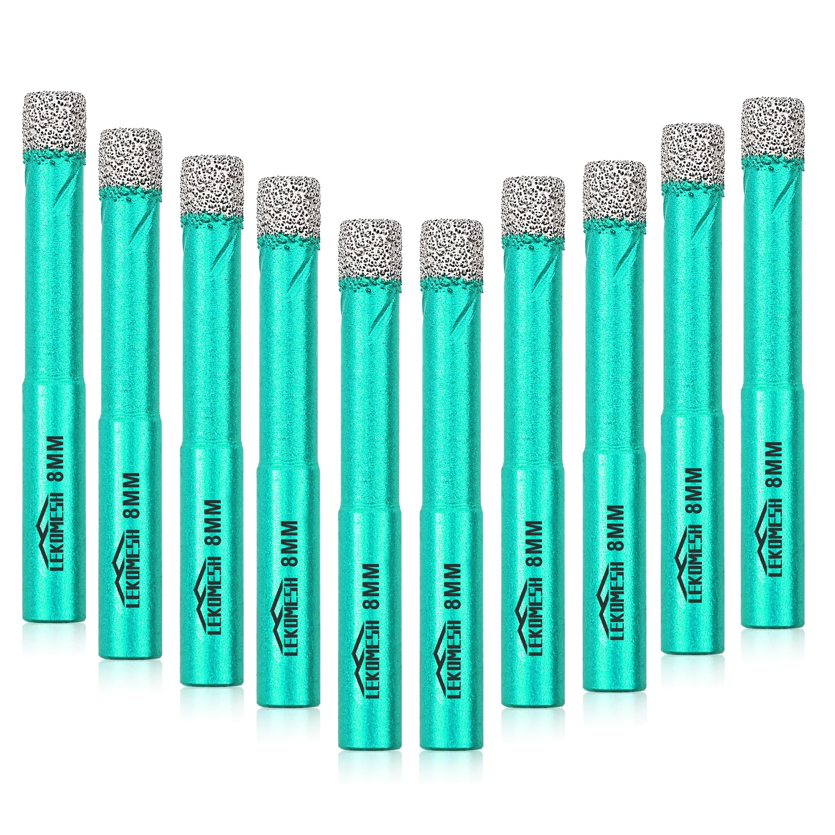 LEKOMESH Diamond Drill Bit Kit - 10pcs 8MM Diamond Hole Saw with Round Shank for Porcelain Tile Drill Bits for Ceramic Marble Granite Stone Quartz