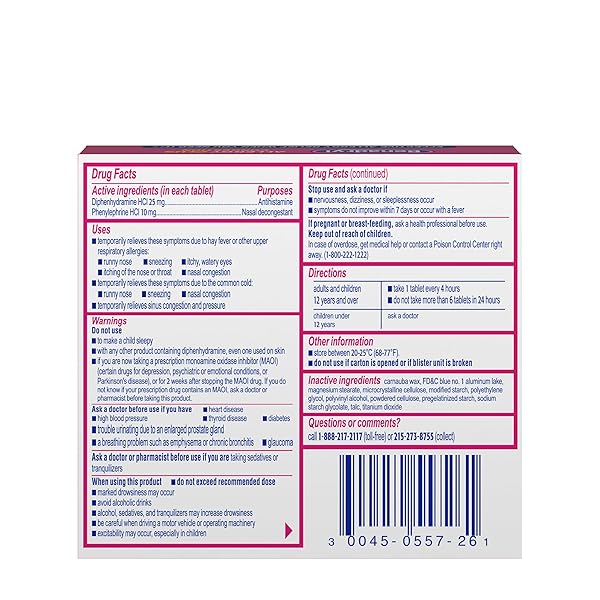BENADRYL ALLERGY PLUS CONGESTION ULTRATABS, MEDICINE WITH DIPHENHYDRAMINE HCL ANTIHISTAMINE & PHENYLEPHRINE HCL NASAL DECONGESTANT, SINUS CONGESTION RELIEF TABLETS, 24 CT