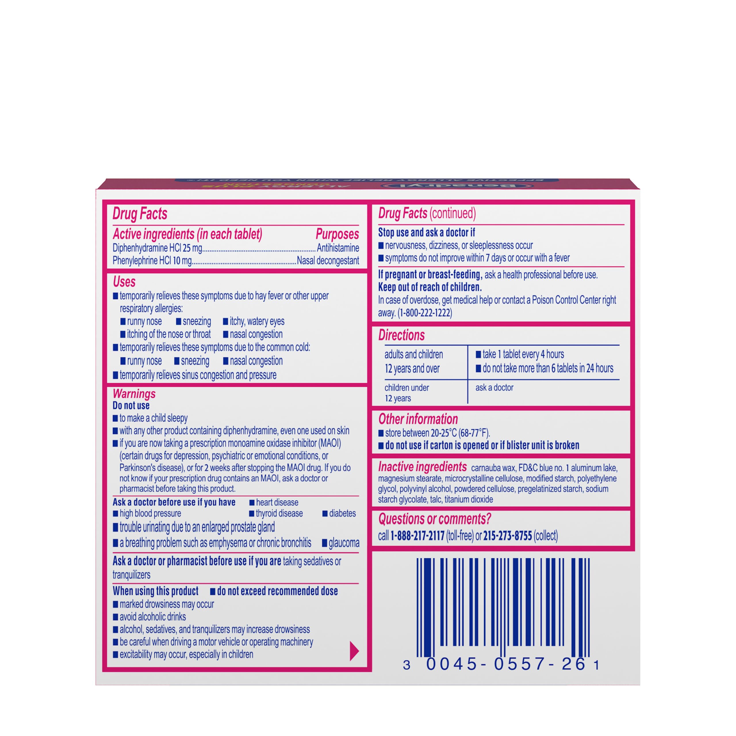 Benadryl Allergy Plus Congestion Ultratabs, Medicine with Diphenhydramine HCl Antihistamine & Phenylephrine HCl Nasal Decongestant, Allergy & Sinus Congestion Relief Tablets, 24 ct