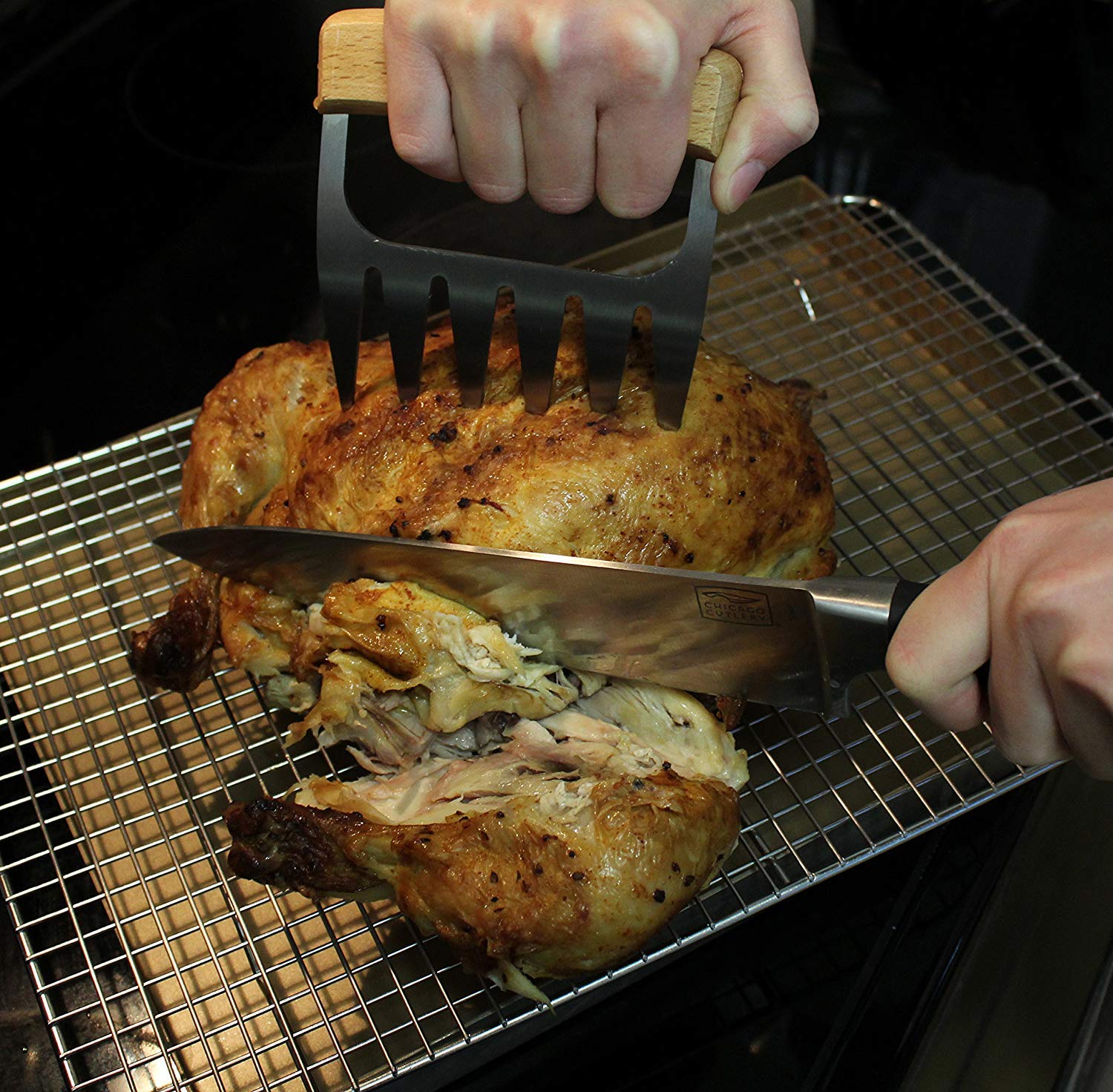 Metal Pulled Meat Shredder Claws,Stainless Steel BBC Meat Carving Forks with Wooden Handle, Meat Handling Claws, Meat Shredders for Shredding, Pulling, Handing, Lifting and Carving Meat (2Pcs)