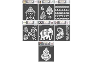 CrafTreat Indian Stencils for Painting on Wood, Wall, Tile, Canvas, Paper and Floor - Indian Theme Bundle - 7 Pcs - 6x6 Inches Each - Reusable DIY Art and Craft Stencils - Indian Decor Stencils