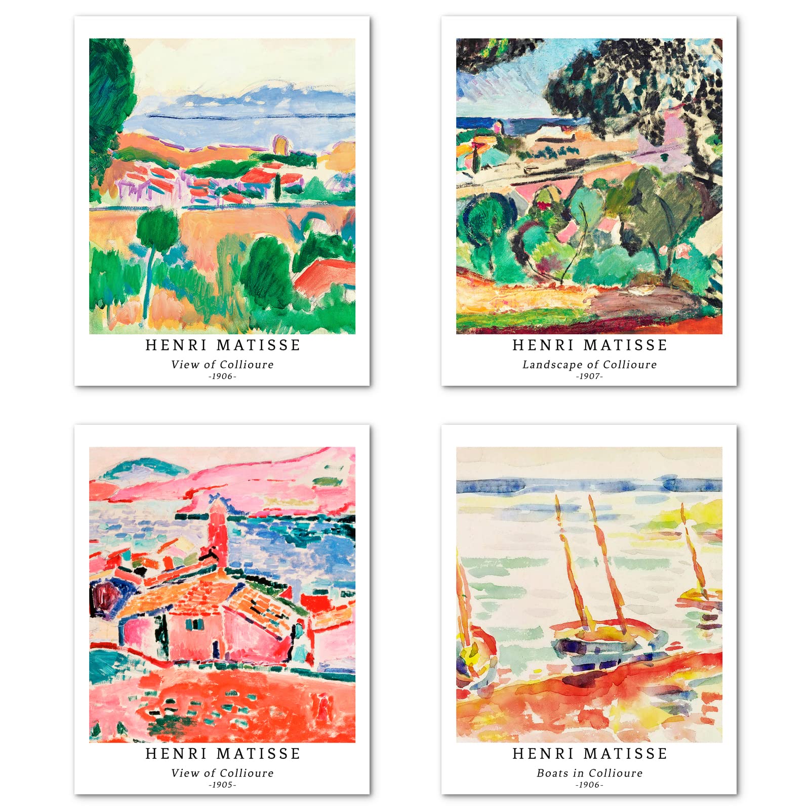 Berkin Arts Wall Art Unframed Prints Giclee Art Paper Set of 4, 11x14 inch Landscape Artwork, Bathroom Decoration Botanical Leaf Multicolor Classic Housewarming Gift Henri Matisse Pictures