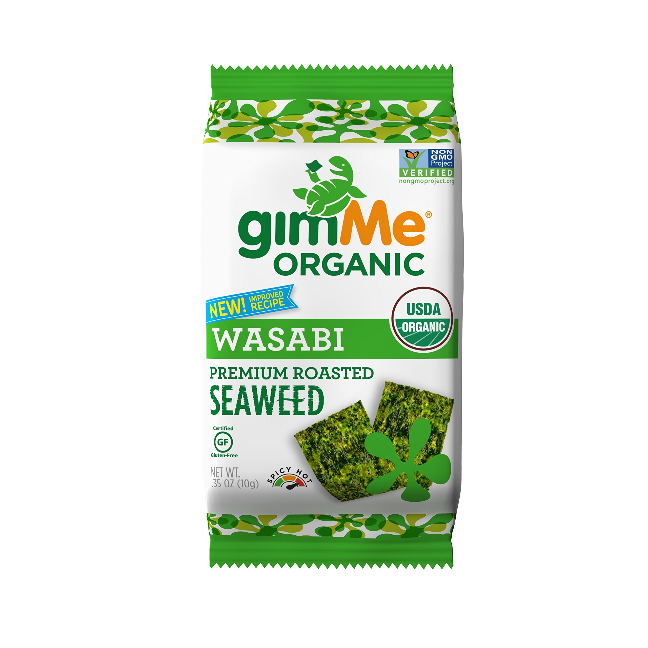gimMe Snacks Organic Premium Roasted Seaweed Snacks, Sea Salt, 10 gram, 12 Count