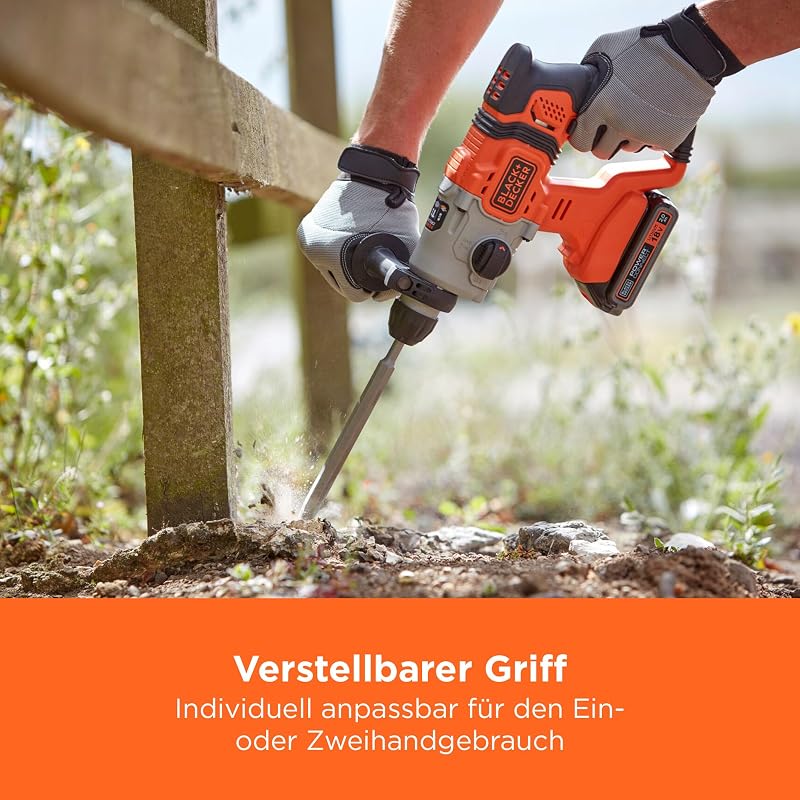 18V Akku-SDS-Plus-Bohrhammer, 1.2J Schlagenergie, 3 Modi, Inklusive 6mm Beton-Bit und Kit-Box, BCD900B-XJ