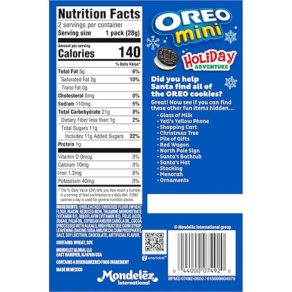 OREO HOLIDAY ADVENTURE STORYBOOK STOCKING STUFFER, 2-1 OZ SNACK PACKS OF OREO MINI CHOCOLATE SANDWICH COOKIES