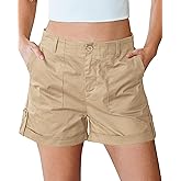 luvamia Shorts for Women High Waisted Dressy Casual Summer Elastic Waist Comfy Rolled Hem Stretch Twill Pocket Shorts