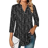 Ninedaily Womens Tops Dressy Casual 3/4 Sleeve V Neck Chiffon Shirt Work Blouses