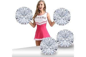 UEERDAND Pack of 4 Cheerleading Pom Poms 12 inch 80g Foil Plastic Metallic Cheerleader Pom Poms for Cheer Sport Kids Adults Team Spirit Cheering
