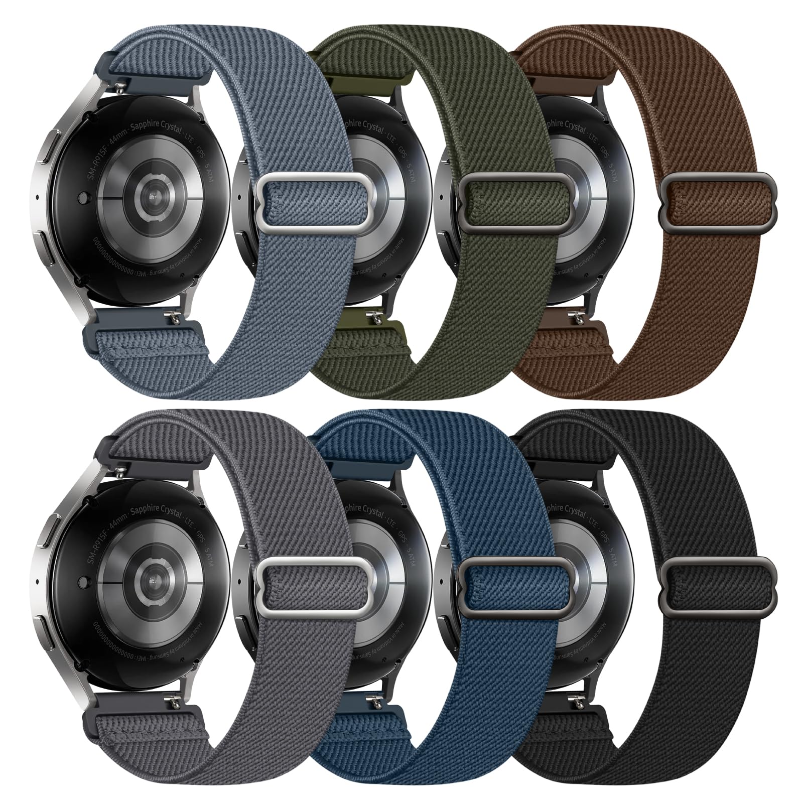 Photo 1 of 6 Pack Stretchy Bands Compatible with Samsung Galaxy Watch 7 6 5 4 40mm 44mm/Galaxy Watch 6 4 Classic 42mm 46mm 43mm 47mm/Galaxy 5 Pro 45mm/Active 2, 20mm Elastic Nylon Sport Strap for Men Women
