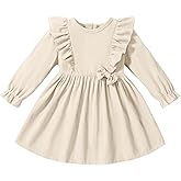 Dalukit Toddler Baby Girls Dress Long Sleeve Ruffle Dress for Baby Girls Casual Solid Corduroy Little Kids Winter Clothes