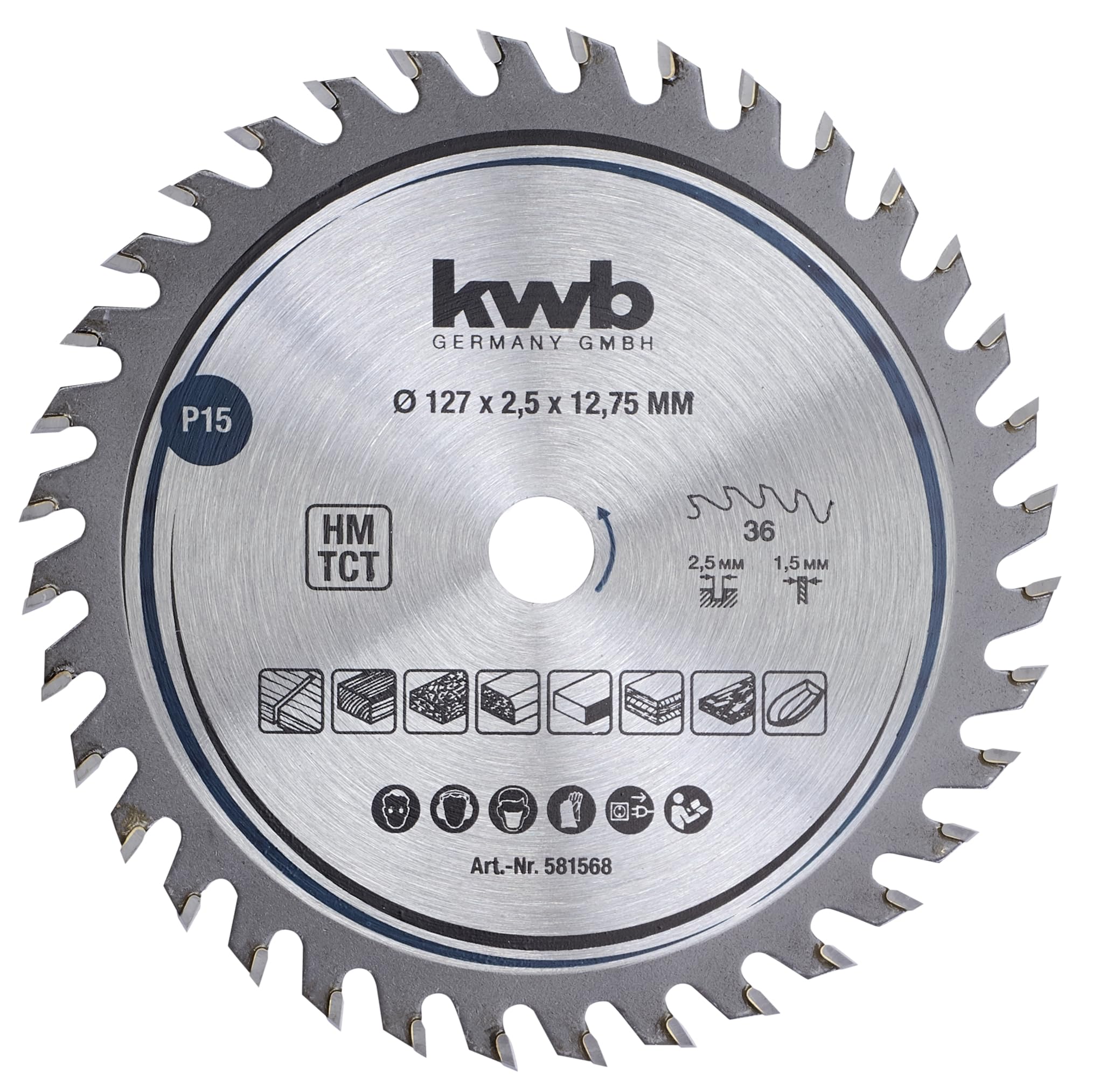 kwb 127 x 12.75 mm Circular Saw Blade, Ultra-Fine Cut, Ideal for Countertops, Wood, and Coated Panels