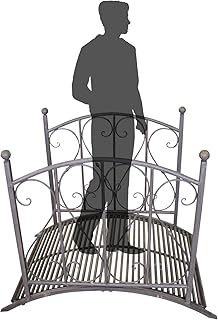 Multistore 2002 Gartenbrücke mit Geländer 120x95x82cm Teichbrücke Gartenteichbrücke Metallbrücke in Antik-Optik Gartendekoration