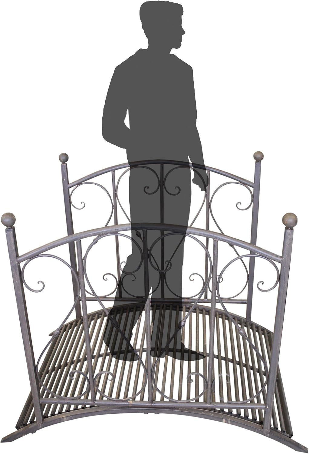 Multistore 2002 Gartenbrücke mit Geländer 120x95x82cm Teichbrücke Gartenteichbrücke Metallbrücke in Antik-Optik Gartendekoration