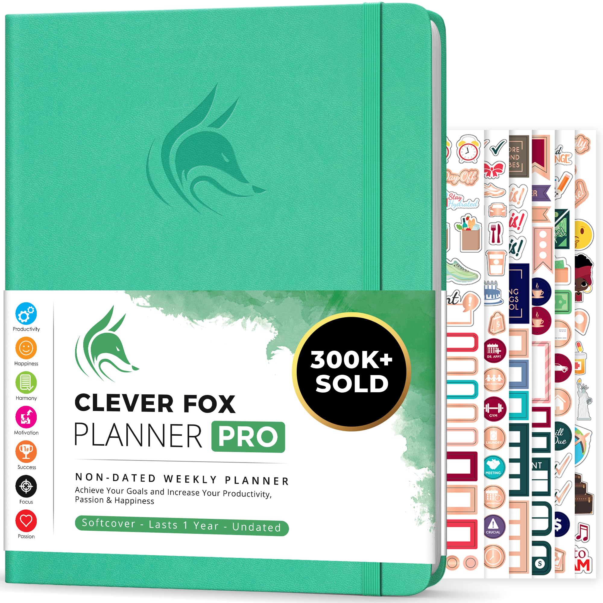 Clever Fox Planner PRO – Weekly & Monthly Life Planner to Increase Productivity, Time Management and Hit Your Goals, 21.5x28cm (Emerald)