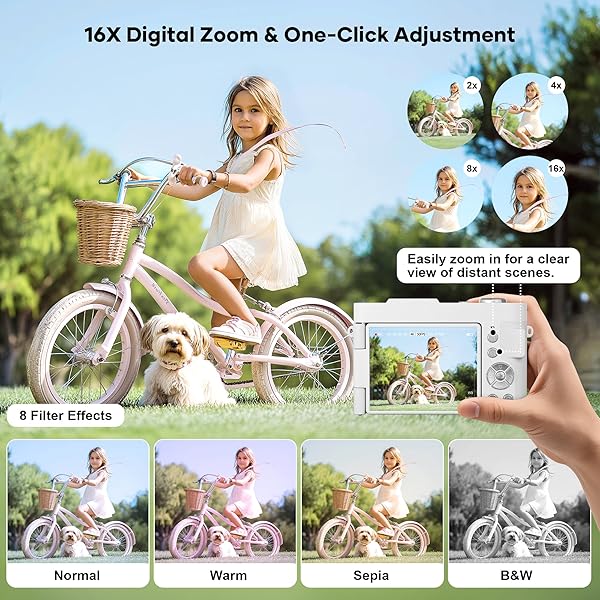 4K DIGITAL CAMERA FOR PHOTOGRAPHY, SMALL VLOGGING CAMERA WITH FLIP SCREEN FOR YOUTUBE, 50MP 16X ZOOM, PORTABLE TRAVEL CAMERAS WITH 32GB SD CARD FOR BEGINNERS(WHITE)