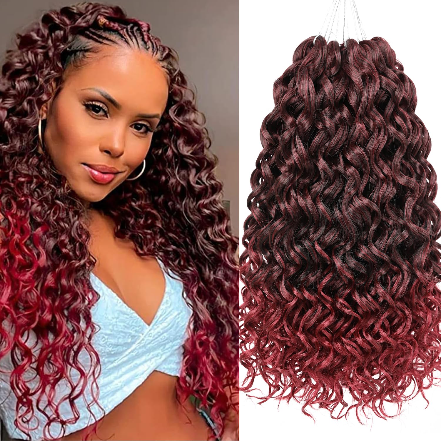 Mscat 14 Inch 8 Packs GoGo Curl Crochet Hair Curly Crochet Hair Beach Curl Water Wave Deep Twist Crochet Braids Synthetic Braiding Hair Extensions for Women TBUG#