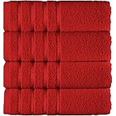 Elegant Comfort 100% Turkish Cotton 4 Lines Viscose Stripe Luxury 4 Pack Hand Towel Set - Ultra Absorbent and Soft 16 x 28 Inch Premium Hotel Spa Quality Towels for Everyday Bath Use, Red