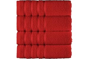 Elegant Comfort 100% Turkish Cotton 4 Lines Viscose Stripe Luxury 4 Pack Hand Towel Set - Ultra Absorbent and Soft 16 x 28 Inch Premium Hotel Spa Quality Towels for Everyday Bath Use, Red