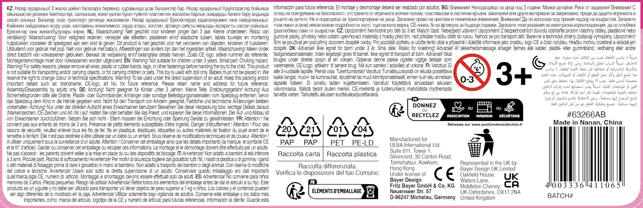 Bayer Doll High Chair/Crib Set, Grey, Pink with Dots