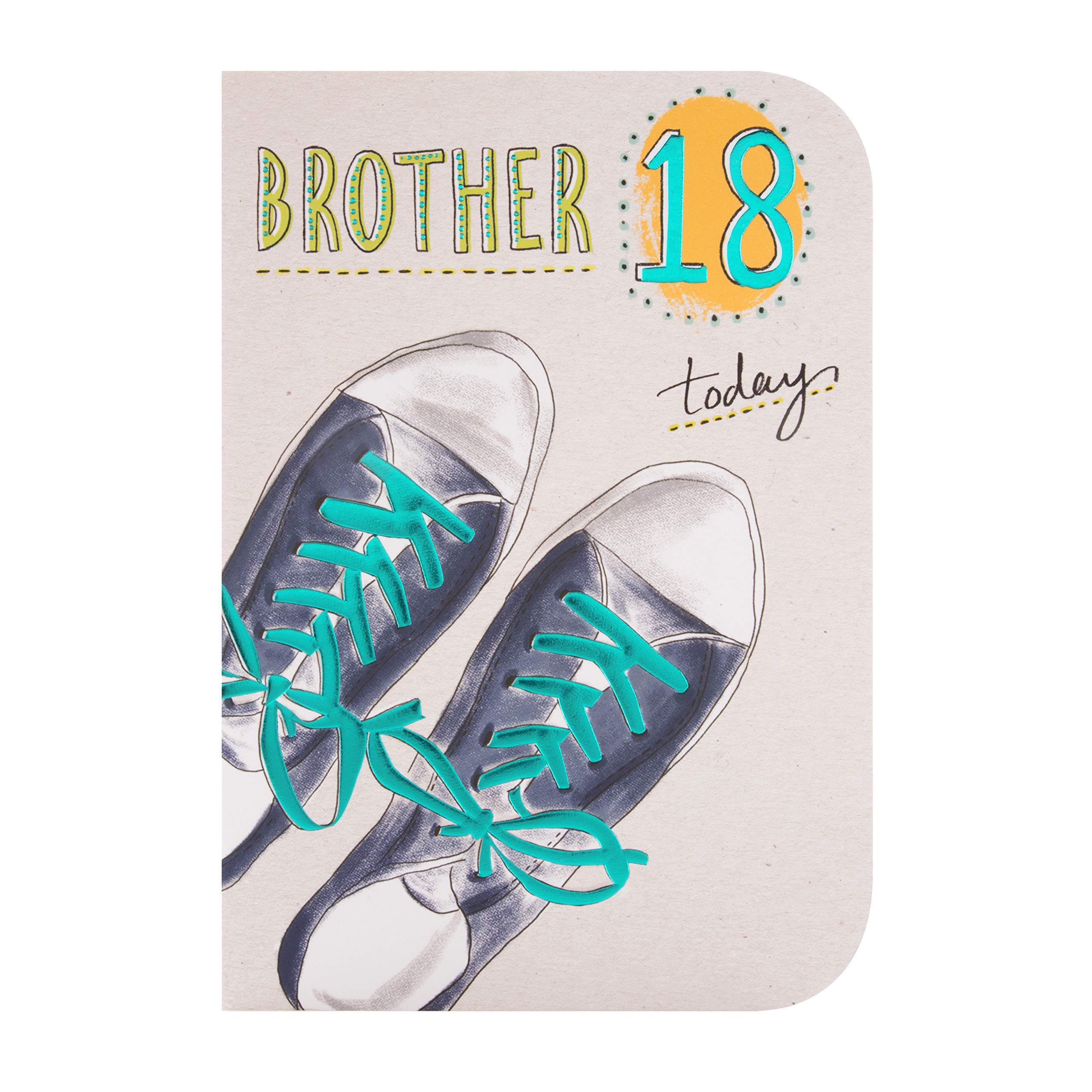 18TH Birthday Card for Brother from Hallmark - Trainer Design with Embossed Blue Foil Details