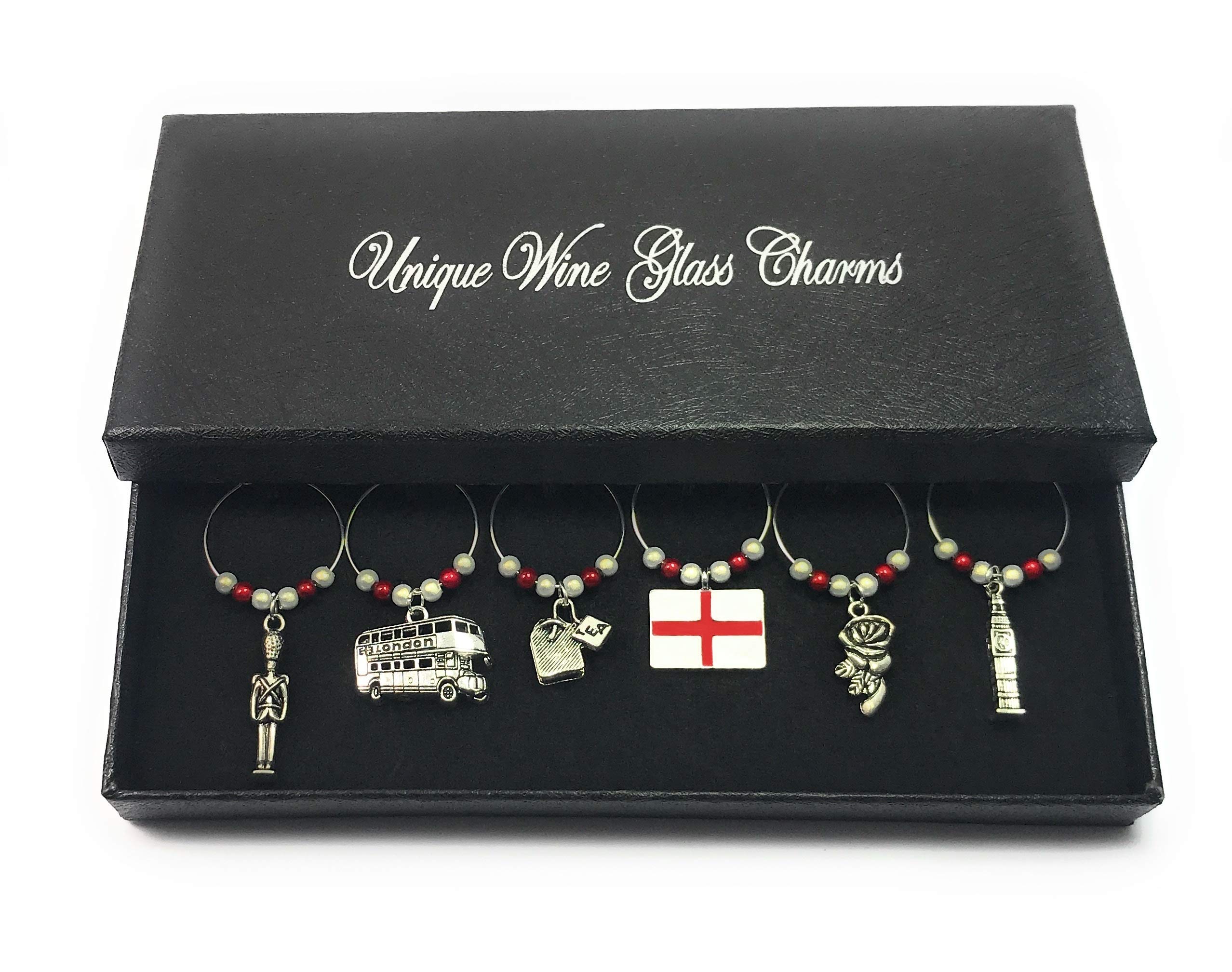 Libby's Market Place English/England Wine Glass Charms with Gift Box (Small Beads)