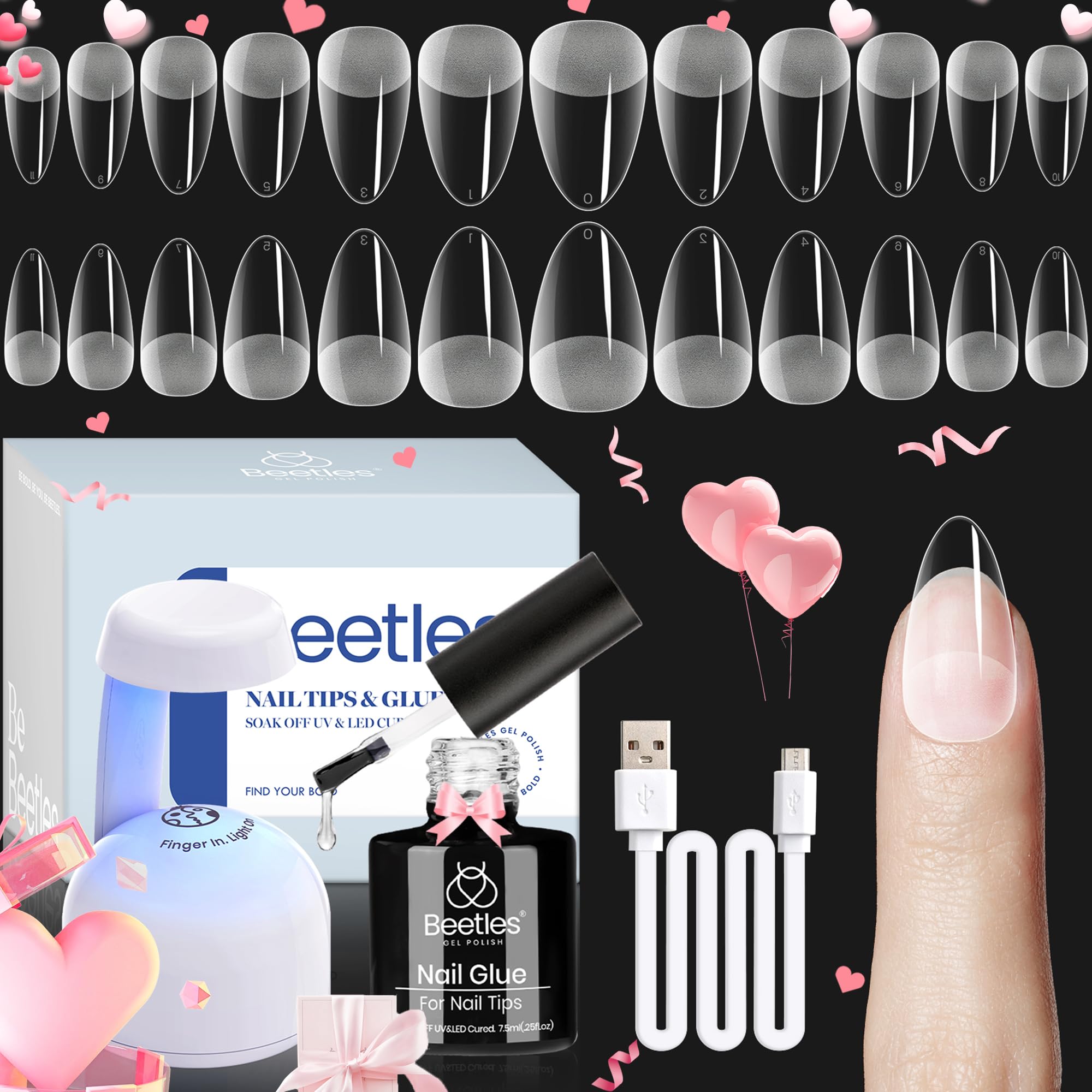 Beetles Gel Nail Kit Almond: 504Pcs Beetles Gel Nail Kit Easy Nail Extension Set Etch X Nail Tips Short Medium Almond Half Matte Nail Tips 5 in 1 Nail Glue Uv Led Nail Gift for Women & Girls - Image 7
