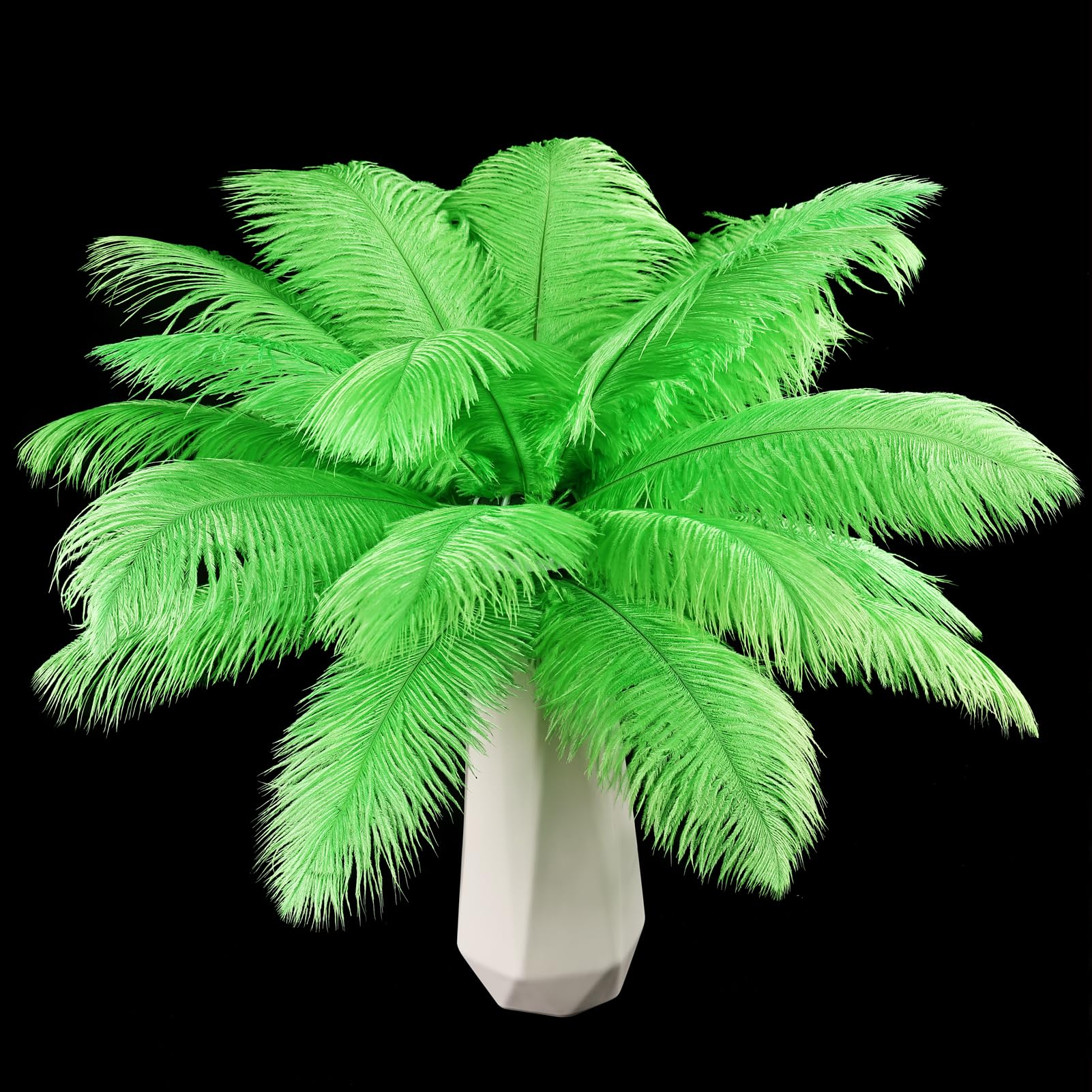 THARAHT Green Ostrich Feathers 24pcs Natural Bulk
