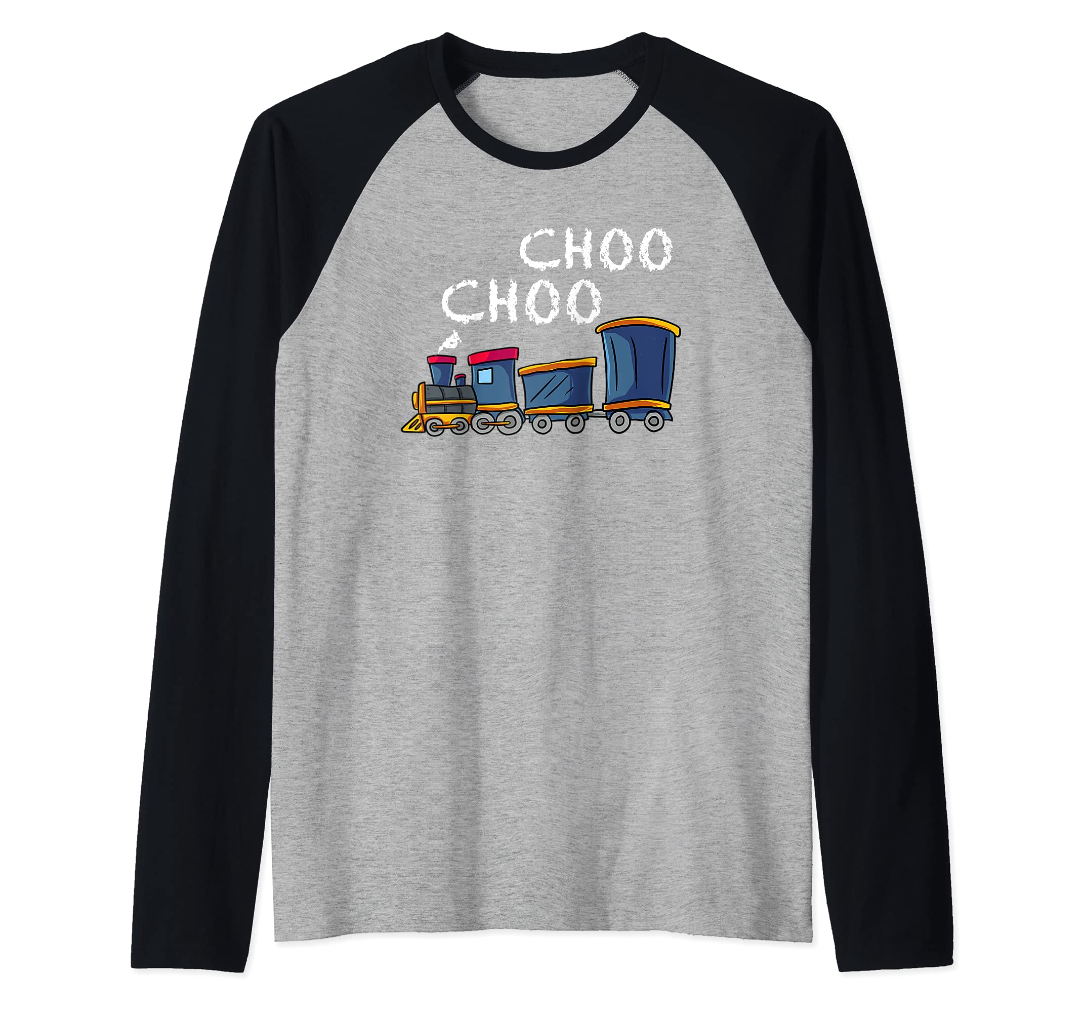 Choo Choo Train Gift for Boys & Girls- Steam Locomotive Raglan Baseball Tee
