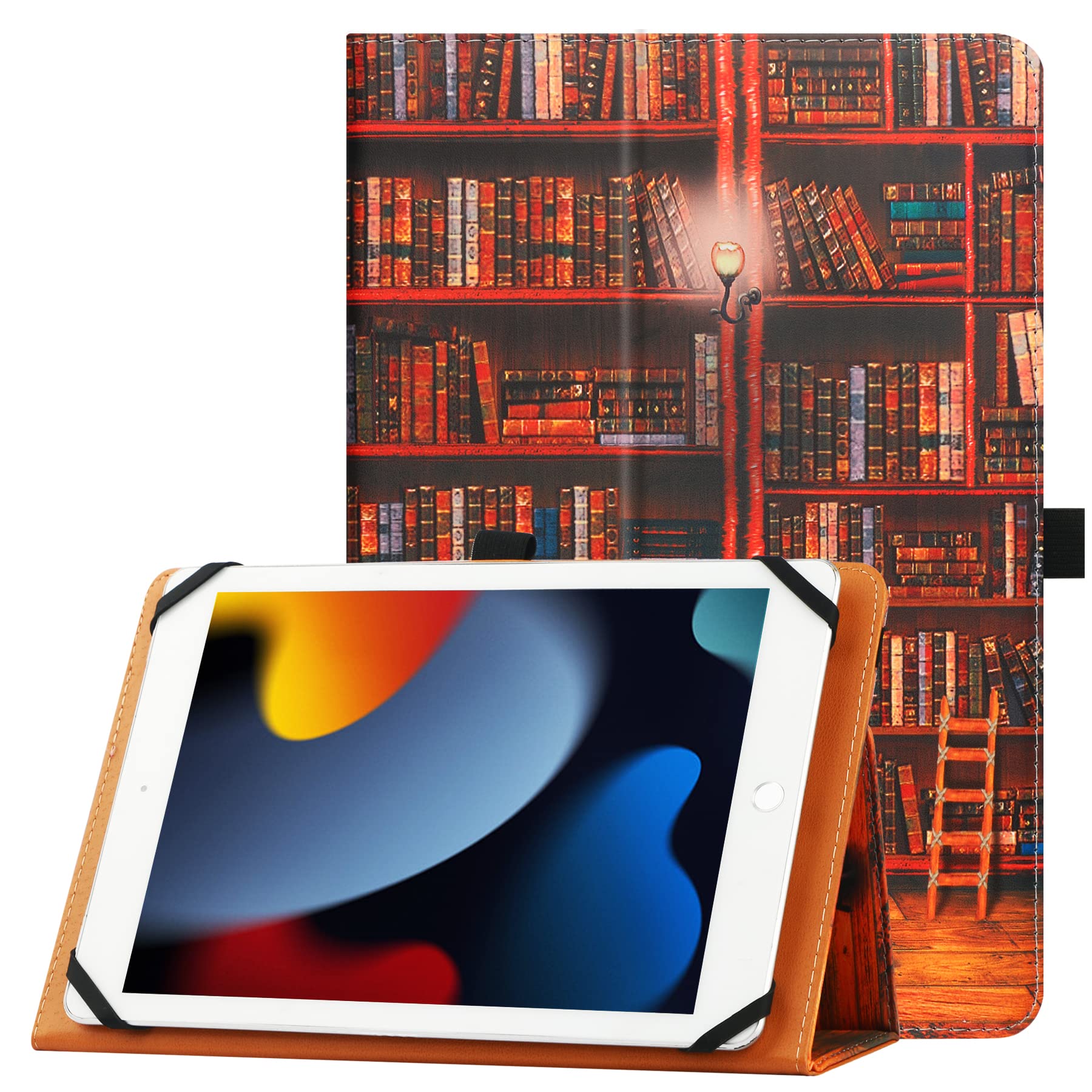 HGWALP Universal Case for 9"-11" inch Tablet, Folio Protective Case Cover with Stand Function and HandStrap,Suitable for 9",9.7",10", 10.1", 10.5", 11.1" Tablet-Library