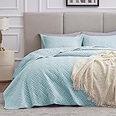 Love's cabin Quilts for Queen Bed Light Blue Bedspreads - Soft Bed Summer Lightweight Bedspread Comforter - Modern Style Wave Pattern Coverlet for All Season - 3 Pieces (1 Quilt, 2 Pillow Shams)