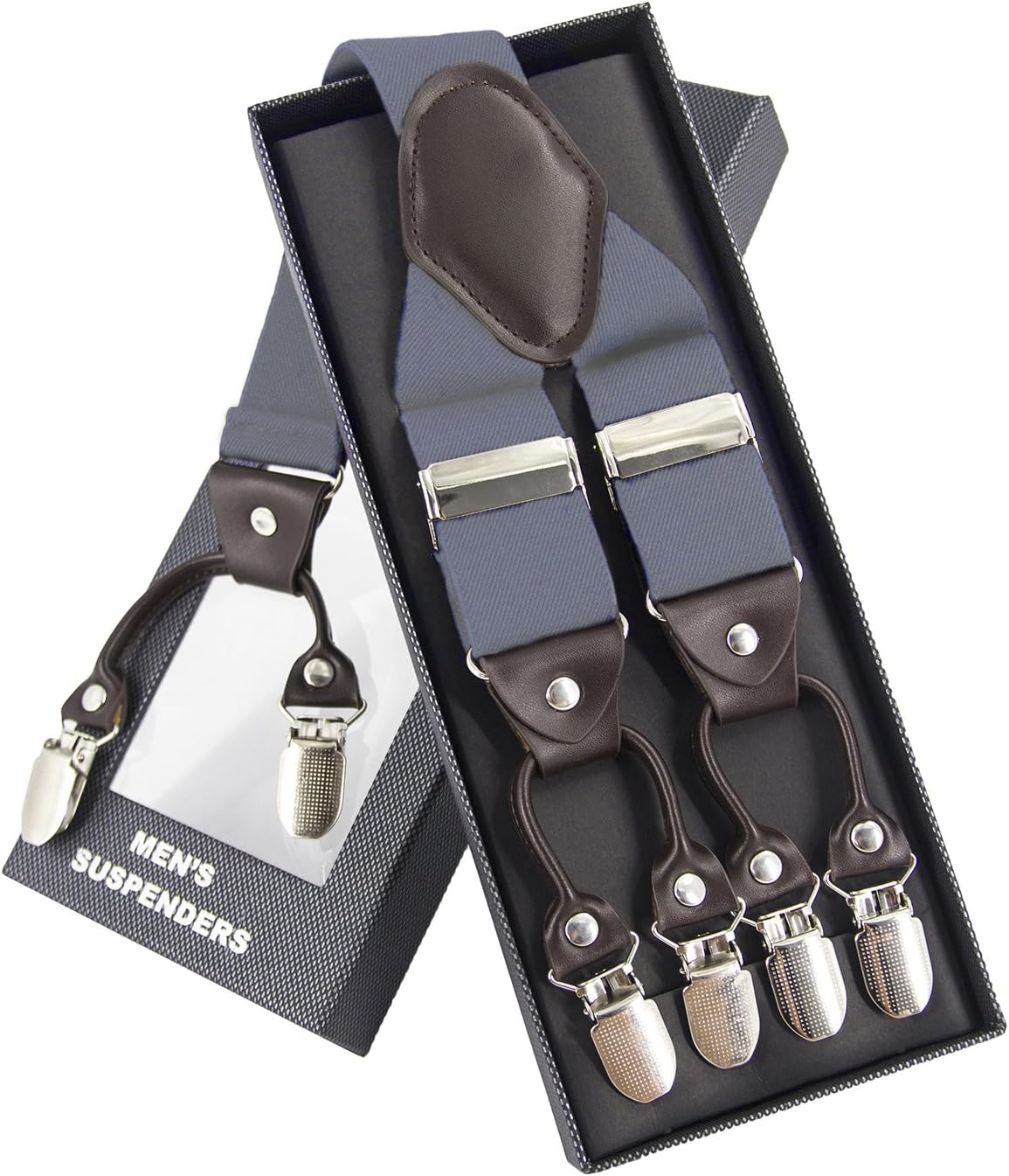 MLMMen Braces MLM Braces for Men Heavy Duty 6 Clips Wide 1.4 Y Shape Back Elastic Durable Suspenders Thicken Wide Metal Clips (Blue)(Size: One Size)