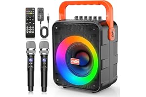ZAYEEMI Karaoke Machine with 2 UHF Wireless Microphones, Portable Bluetooth Speaker, 40W PA System with 6.5” Subwoofer and 1.5” Tweeter, 5400 mAH Battery Great for Party