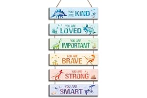 HIWERAN 6 Pcs Dinosaur Decor Girls Room Decor Plaque Sign, Watercolor Dinosaur Inspirational Positive Quotes Wall Art Decor Hanging Sign for Teens Bedroom Princess Toddler Room-19