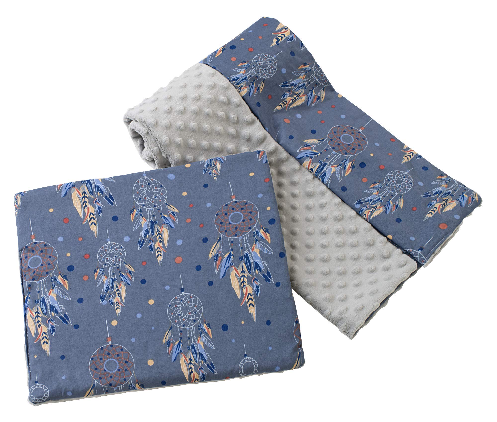 Medi Partners Baby Blanket with Pillow 100% cotton Plush Coverlet Children's Large Two-Sided 75x100 + 35x30cm Multifunctional for Bed Baby strollers (Dreamcatchers with grey Plush)