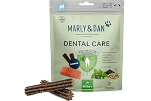 Marly & Dan Dental Care Chew Sticks, 5-in-1 Benefits for Dental and Immune System Health, Salmon, Peppermint & Green Tea, Chew Treats for Dogs (Large Dogs, Salmon)