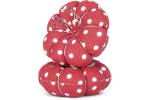 NEOVIVA Pincushions for Sewing with Wristband, Cute Wrist Pin Cushion for Daily Needlework, Style Pumpkin, Pack of 2, Polka Dot Red
